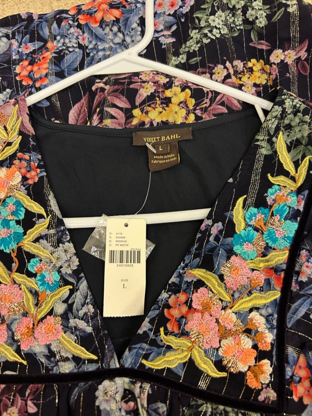 Anthropologie Vineet Bahl Vivienne embroidered navy blue blouses top nwt - Picture 6 of 15